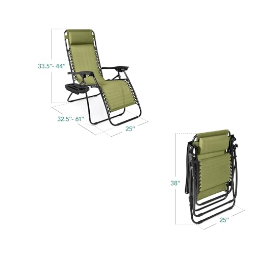 Best Choice Products Set of 2 Adjustable Steel Mesh Zero Gravity Lounge Chair Recliners w/Pillows and Cup Holder Trays - Dusty Green/Black