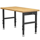 48” Heavy-Duty Solid Wood Work Bench Work Table, Adjustable Height Workbench with Power Outlets, 3000 Lbs Capacity Workstation for Garage, Workshop Maemttes
