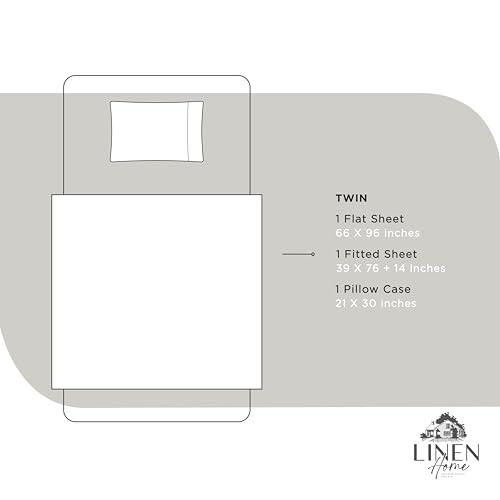 Linen Home 100% Cotton Percale Sheets Twin Size, White, Deep Pocket, 3 Pieces Set - 1 Flat, 1 Deep Pocket Fitted Sheet and 1 Pillowcase, Crisp Cool and Strong Bed Linen Linen Home