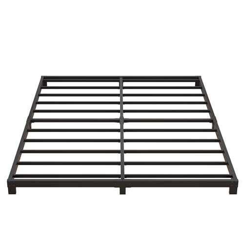 Nailsong 4 Inch Bed Frame Full Low Profile, Full Size Metal Bed Frame No Box Spring Needed, Heavy Duty Metal, Easy Assembly, Black Nailsong