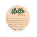 Baby Announcement Sign, 5.9 Inch Wooden Hello World Newborn Welcome Sign Birth Baby Name Plaques for Photo Props Baby Shower Hospital Nursery(Green) NQEUEPN