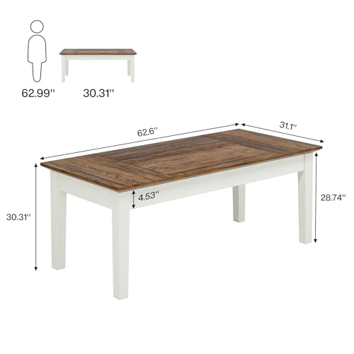 Tribesigns Dining Table for 4-6 People, 62-Inch Rectangular Kitchen Table with Solid Wood Legs, Modern Farmhouse Dinner Table for Dining Room, Kitchen, Living Room, Rustic Brown & Cream White Tribesigns