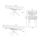 Modern Dining Table Set for 10,Expandable Dining Room Table Set,6-10 People Kitchen Table and Chairs Set with 63-78 in Marble Dinner Table Round Upholstered Boucle Chairs Ideal for Dining Room,Kitchen Hilknen