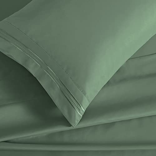 Manyshofu Extra Deep Pocket Full Size Sheets Set - Hotel Luxury 1800 Thread Count Sheets & Pillowcases - Kids Bedding Set up to 24" Mattress - Sage Green Bed Sheets 18-24 Inch Deep Pockets - 4 Piece Manyshofu