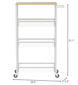 MOOACE Slim Storage Cart, 4 Tier Rolling Kitchen Shelving Unit on Wheels Mobile Narrow Cart with Wooden Tabletop for Bathroom, Laundry Narrow Places, 16.6''x 7.3''x 31.1''inch - White MOOACE