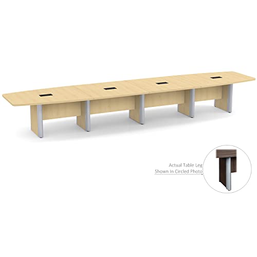 Thaweesuk Shop 18 ft Natural Aspen Modern Boat Shaped Conference Table Room Wood Hide Wires Inside Elliptical Metal Legs Desk Grommets Racetrack Black Power Data Modules Boardroom Furniture Business Generic