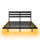 VERFARM Floating Bed Frame Full Size with USB Charging Station, LED Bed Frame with Storage Headboard, Black Metal Platform Bed Double Size, No Box Spring Needed, Noise Free, Easy to Assemble VERFARM