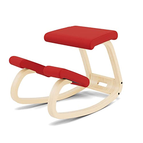 Varier Variable Balans Original Kneeling Chair Designed by Peter Opsvik (Red Revive Fabric with Natural Ash Base) Varier