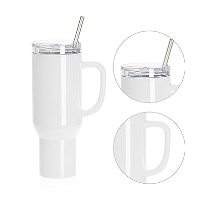 PYD Life 40 OZ Sublimation Tumblers with Handle Blanks White with Lid and Stainless Straw for Tumbler Heat Press Sublimation Oven Printing 2 Pack - WoodArtSupply