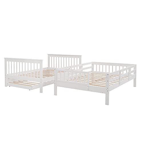 Harper & Bright Designs Full Over Full Bunk Bed with Stairs and Trundle, Wooden Bunk Bed Frame with Storage, for Kids Teens Adults - White Harper & Bright Designs