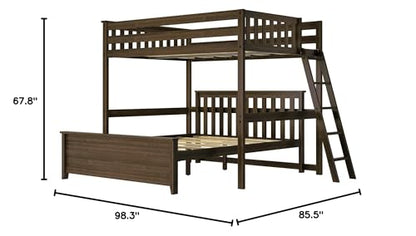 Max & Lily L-Shaped Full-Over-Queen Bunk Bed Frame in Walnut with End Ladder for Kids - WoodArtSupply