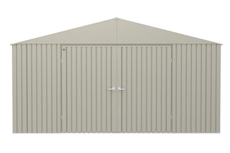 Arrow Shed Elite 14' x 16' Tall Outdoor Steel Storage Shed with High Gable and Lockable Doors Storage Building, Cool Grey Arrow