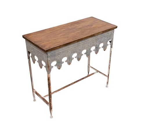 Creative Co-Op Metal Scalloped Edge Table with Zinc Finish and Wood Top