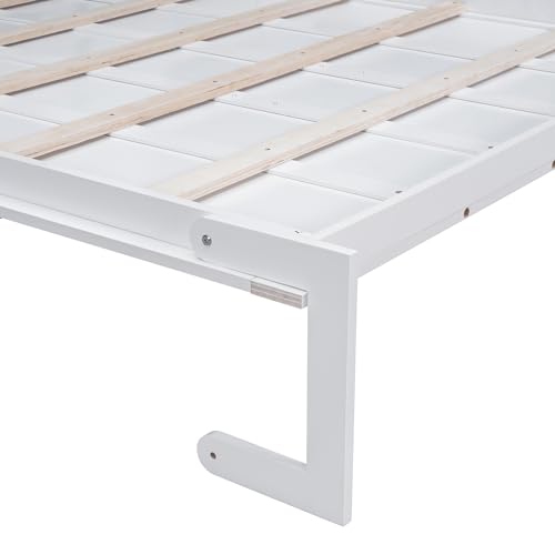 Merax Queen Size Murphy Bed Frame, Modern Wall Bed Can Be Folded into Cabinet, Chair with Cushion, White Merax