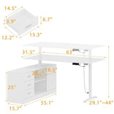 Lovinouse Large White Electric Adjustable Standing Desk, Reversible L Shaped Office Work Desk with Storage Drawers, Adjustable Height and Shelves, Rising Study Computer Table for Home Office, Bedroom Lovinouse