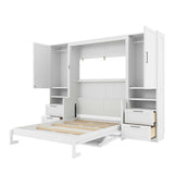Merax Full Size Murphy Bed with Desk, Multifunctional Foldable Wall Bed with Closet, Drawers and Shelves, Space-Saving Wood Platform Bed Frame for Small Spaces Studio Study Office Guest Room, White Merax
