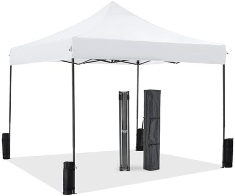 Sweetcrispy 10 x 10 Ft Pop Up Canopy Tent Outdoor Use, Portable Shade Waterproof Beach Tent with Sand Bags for Events Backyard Parties, White Sweetcrispy