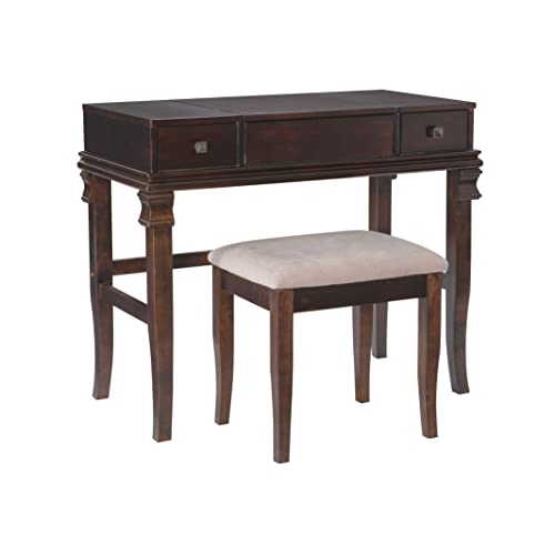 Linon Angela Walnut Vanity Set,30" x 36" x 18" - WoodArtSupply