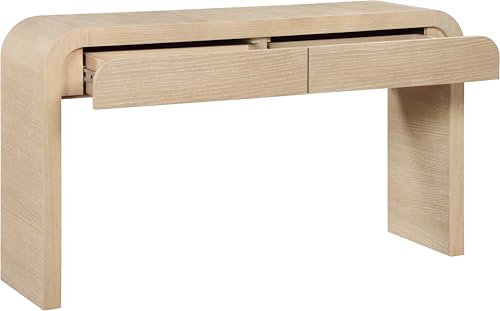 Meridian Furniture 272-S Cresthill Collection Mid-Century Modern Console Table with Oak Wood, Natural White Oak Finish, Curved Art Deco Design, 54" W x 14" D x 30" H, White Meridian Furniture