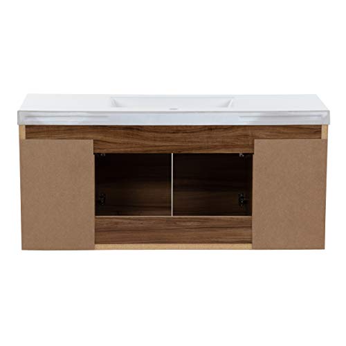 Spring Mill Cabinets Kelby 48 Inch Modern Floating Bathroom Vanity with White Single Sink Top, 2-Door Cabinet, 2 Soft-Close Drawers, 48.5" W x 18.75" D x 22.25"