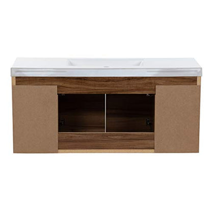 Spring Mill Cabinets Kelby 48 Inch Modern Floating Bathroom Vanity with White Single Sink Top, 2-Door Cabinet, 2 Soft-Close Drawers, 48.5" W x 18.75" D x 22.25"