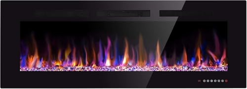 Xbeauty 50 inch Wall Mounted Recessed Electric Fireplace Insert, Ultra-Thin Lightweight LED Flush Mount Linear Fireplace Heater, Fit 2x4&2x6 Stud w/Touch Screen,Remote Control,750W-1500W,Black Xbeauty