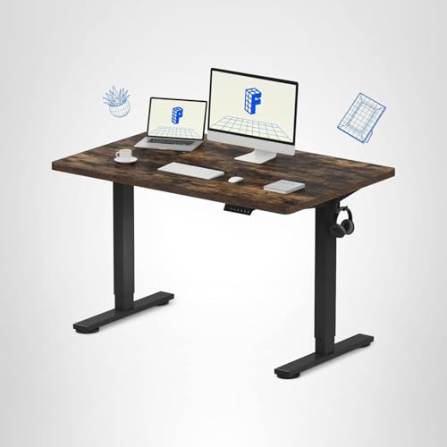 FLEXISPOT EN1 One-Piece Standing Desk with 1-Inch Thick Desktop, 48"x30" Electric Height Adjustable Desk for Home Office & Multi-Device Workstations, Rustic Brown FLEXISPOT