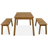 BAMOOLI 3 Pieces Patio Dining Set, Outdoor Acacia Wood Table and 2 Benches, Outdoor Dining Set Picnic Beer Table for Patiofor 4-6 People, All-Weather Picnic Conversation Set for Deck, Backyard, Garden BAMOOLI