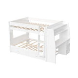 CKLMMC Full Size Multifunctional Bunk Bed with Desk and Bookshelves, Trundle, Space-Saving Wooden Bunk Bed for Kids & Teens (White/T) CKLMMC