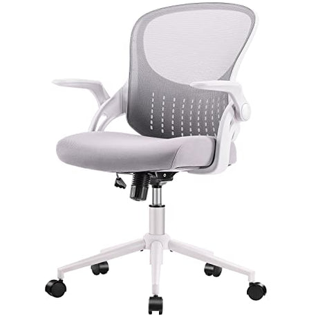 Smug Home Office Chair Ergonomic Desk Chair Mesh Computer Chair Modern Height Adjustable Swivel Chair with Lumbar Support/Flip-up Arms, Grey SMUG
