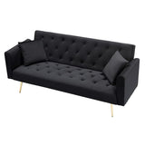 71" Modern Velvet Sofa Bed Futon, Convertible Sleeper Couch with Adjustable Backrest, Tufted Recliner Loveseat with Golden Chrome Legs & 2 Pillows for Small Spaces, Living Room, Apartment (Black) Generic
