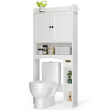 Ahomly Over The Toilet Storage Cabinet, 32.3" W x 70.3" H Over Toilet Bathroom Organizer with Doors, Adjustable Shelves, Toilet Paper Holder, 2 Side Hooks, Space-Saver for Bathroom, Laundry, White Ahomly