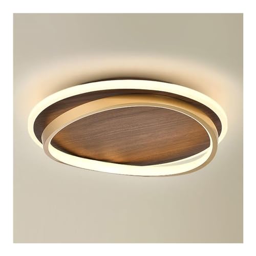 Farmhouse LED Ceiling Light Fixture - Wood Grain Finish Semi Flush Mount Round Mid Century Modern Ceiling Light with Gold Ring Antique Vintage Lighting Fixture for Living Room Bedroom Kitchen Bathroom DXYC