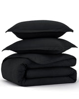 Bedsure Cotton Duvet Cover Set - 100% Cotton Waffle Weave Black Duvet Cover Oversized King Size, GentleSoft™ and Breathable Bedding Set for All Season, 3 Pieces, 120"x98" Bedsure