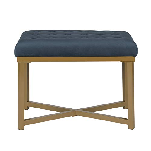 Homepop Home Decor | Upholstered Tufted Velvet Ottoman Bench | Ottoman Bench for Living Room & Bedroom, Blue, 24 x 16 x 17-1/2 inches high HomePop