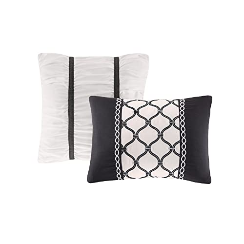 Intelligent Design Dorsey Comforter Reversible Flower Floral Botanical Printed Ultra-Soft Brushed All Season Bedding-Set, Full/Queen, Black/White 5 Piece Intelligent Design