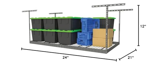 MonsterRax Overhead Garage Storage Rack - 4 x 8 Ceiling Racks for Garage Shelving, Organization, Adjustable Hanging Storage, Grey, 12"- 21" Height Adjustment MonsterRAX Storage Solutions