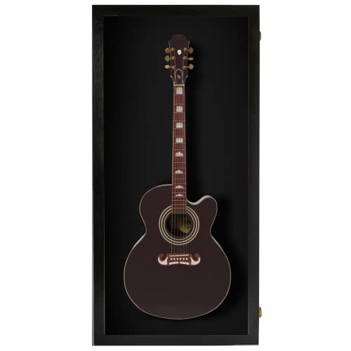PENNZONI Extra Large Acoustic Guitar Display Case - Wall Mount Display Case for Acoustic/Electric Guitars - Ultra Clear Acoustic Guitar Solid Wood Frame Display Case | Black, Black Felt PENNZONI
