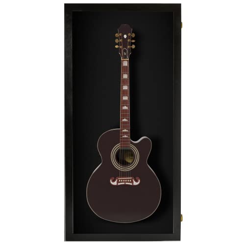 PENNZONI Extra Large Acoustic Guitar Display Case - Wall Mount Display Case for Acoustic/Electric Guitars - Ultra Clear Acoustic Guitar Solid Wood Frame Display Case | Black, Black Felt - WoodArtSupply