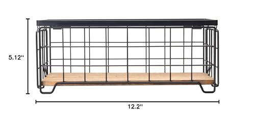 Metal Wire Storage Basket, Toilet Paper Roll Holder Wood Base Countertop Decor Box Toilet Tank Shelf Cabinet Organizer for Bathroom Pantry Garage Bedroom Livingroom - Black TIEYIPIN