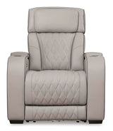 Signature Design by Ashley Boyington Contemporary Leather Match Power Recliner with Adjustable Headrest, Cup Holders, USB Port and Air Massage System, Light Gray Signature Design by Ashley