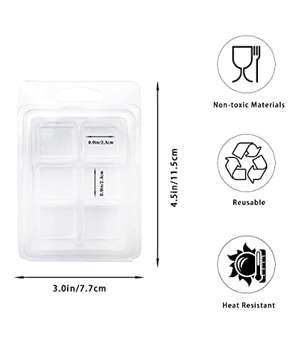 50 Packs Wax Melt Clamshells Molds,Wax Melt Containers,6 Cavity Clear Plastic Cube Tray for Wickless Wax Melt Candles Zddaoole