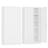 Crownland 72" Lockable Metal Storage Cabinet, Garage Storage Cabinets, High Office Cabinet with Adjustable Shelves for Garage, Home Office,Pantry, File(White) Crownland