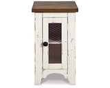 Signature Design by Ashley Wystfield Farmhouse Chair Side End Table with Cabinet Door for Storage, White & Brown with Distressed Finish Signature Design by Ashley