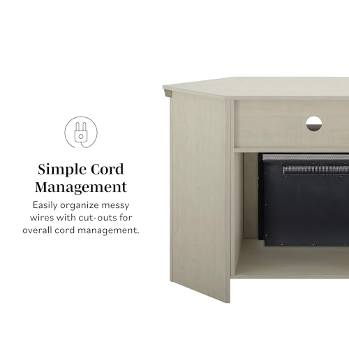 Walker Edison Alcott Classic Glass Door Fireplace Corner TV Stand for TVs up to 55 Inches, 48 Inch, White Oak Walker Edison