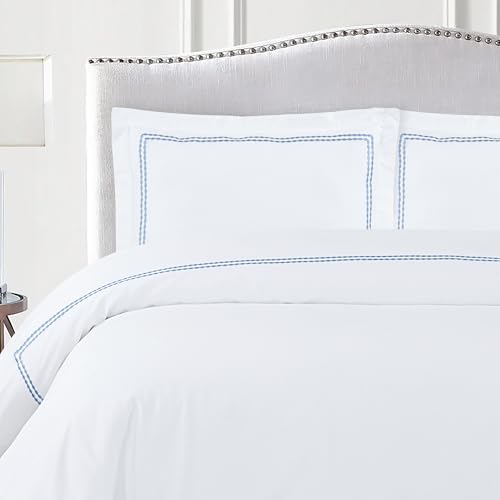 Dreamology White Duvet Cover Luxury Hotel Quality Bedding Set 100% Cotton Embroidered Duvet Covers with 2 Pillow Shams Hypoallergenic Zipper Closure 3 Pieces Duvet Set (Sky Blue, King) Dreamology