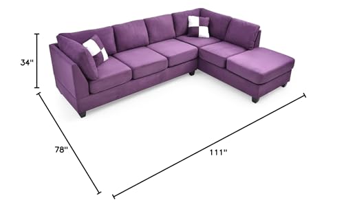 HomeStock Elegant Escape L-Shape Sectional Sofa with Button-Tufting, Removable Backs and Pocketed Coil Seating, Track Arm Style, Living Room Sectional Couch -111" D x 78" W x 34" H Purple HomeStock