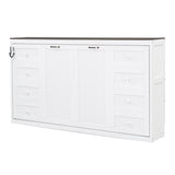 Merax Twin Size Murphy Bed with LED Light, Foldable Bed Frame with Storage Shelf, Murphy Cabinet with Foldable Panel, Wood Hidden Wall Bed Cabinet, for Bedroom, Small Room, Office,White Merax