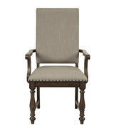 LOPOO Elegant Dining Solution with Traditional Armchairs Set of 2, Fabric Upholstered with Nailhead Trim, Brown Finish LOPOO