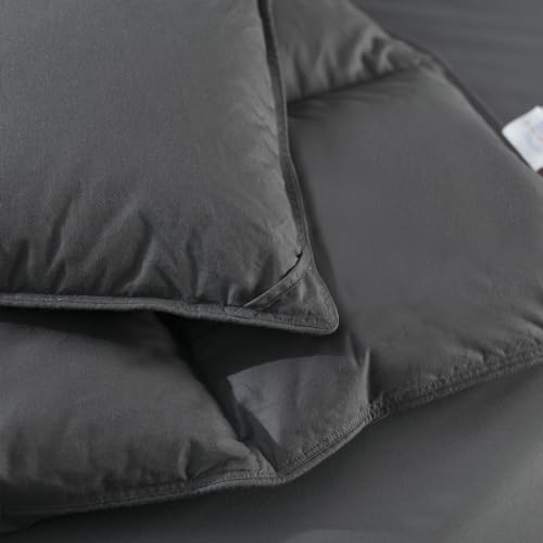 Airluck Feather Down Comforter Twin Size,Ink Gray All Season Duvet Insert,Luxurious Hotel Bedding Comforters with 100% Skin-Friendly Cotton Cover,Fluffy Medium Warmth with Corner Tabs(68x90 Inch) Airluck